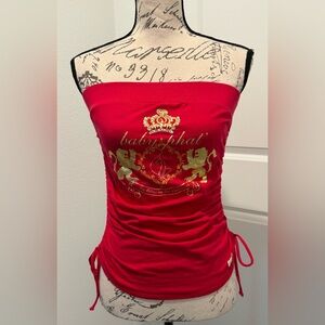 Vintage Baby Phat Cropped Sleeveless Ruched Tube Top with Gold Accents